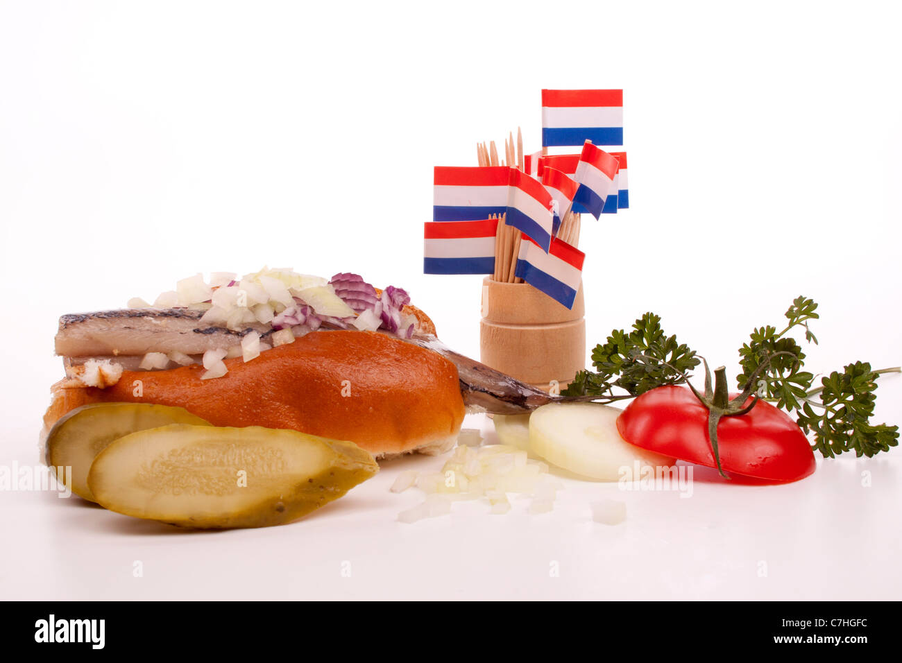 Typical Dutch salted herring called maatje or zoute haring Stock Photo Alamy