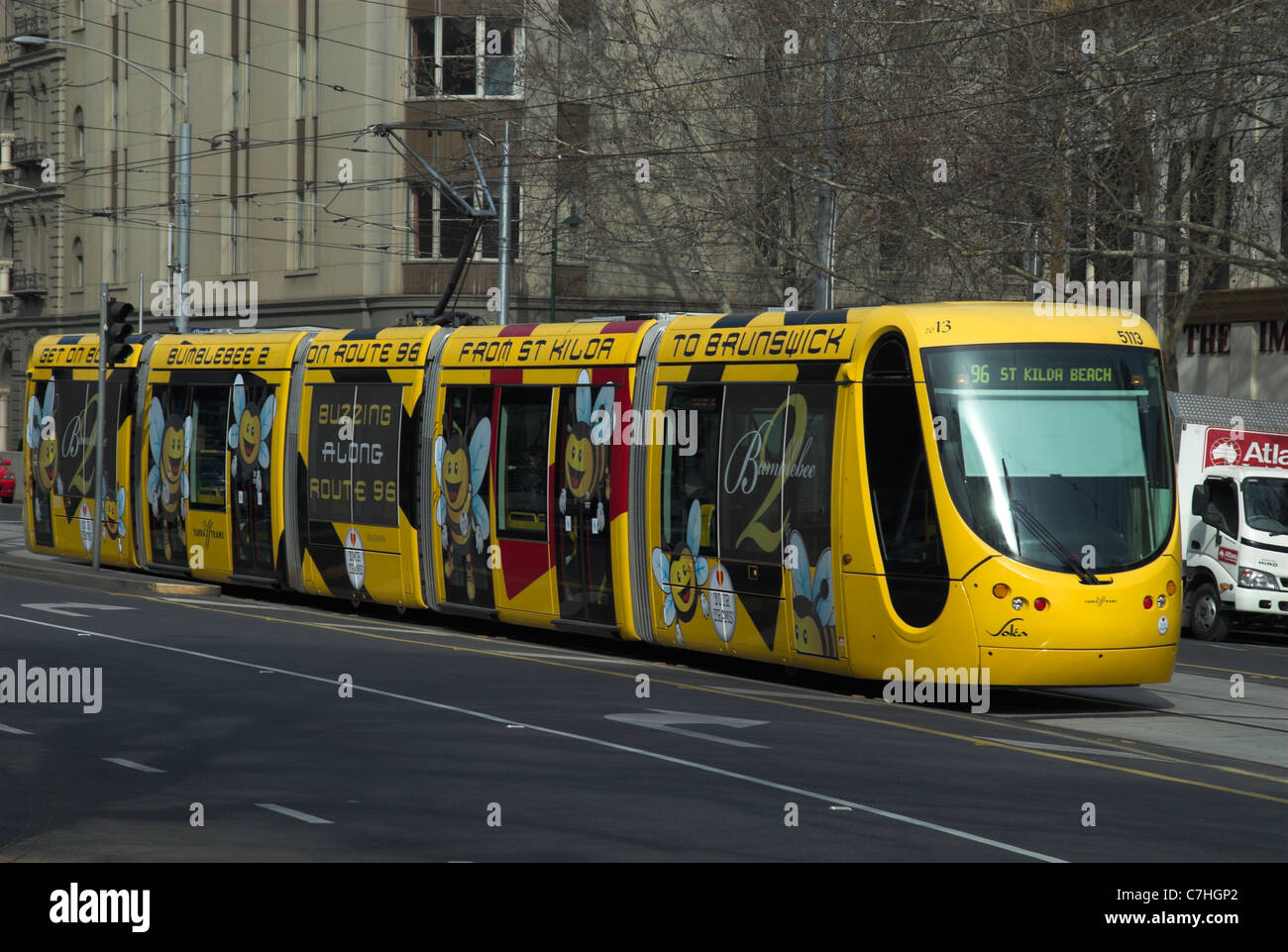 Route 96 tramcar in Spring Street, Melbourne, Australia Stock Photo