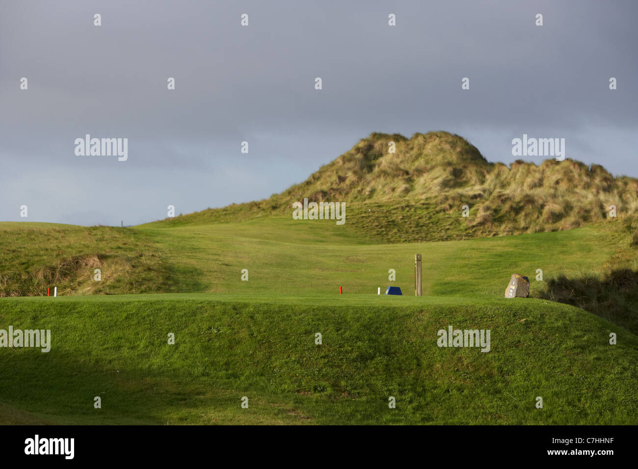 elevated tee and fairway on an irish links golf course Stock Photo