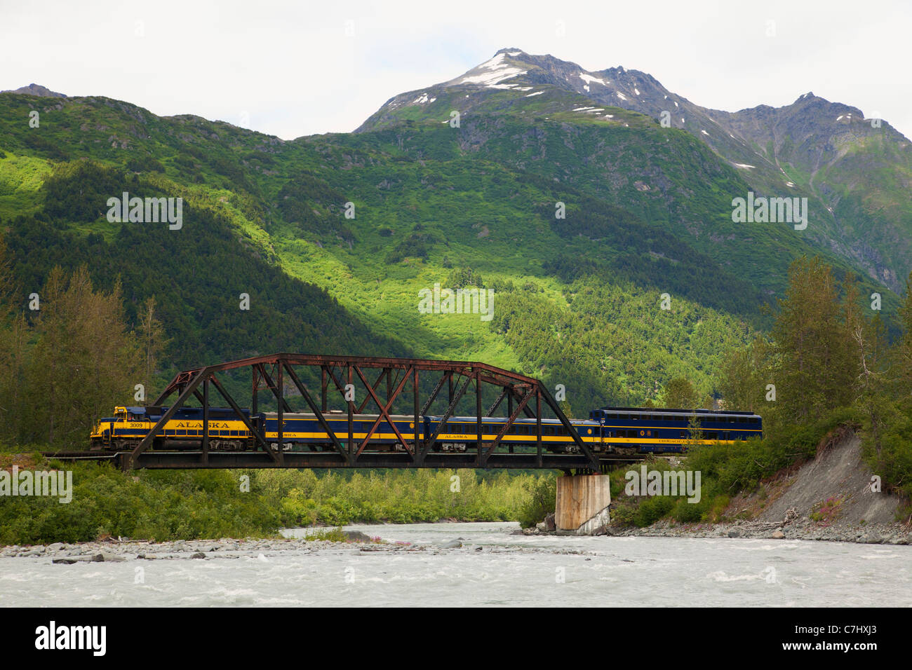 The train to Spencer Glacier, Chugach National Forest, Alaska Stock Photo