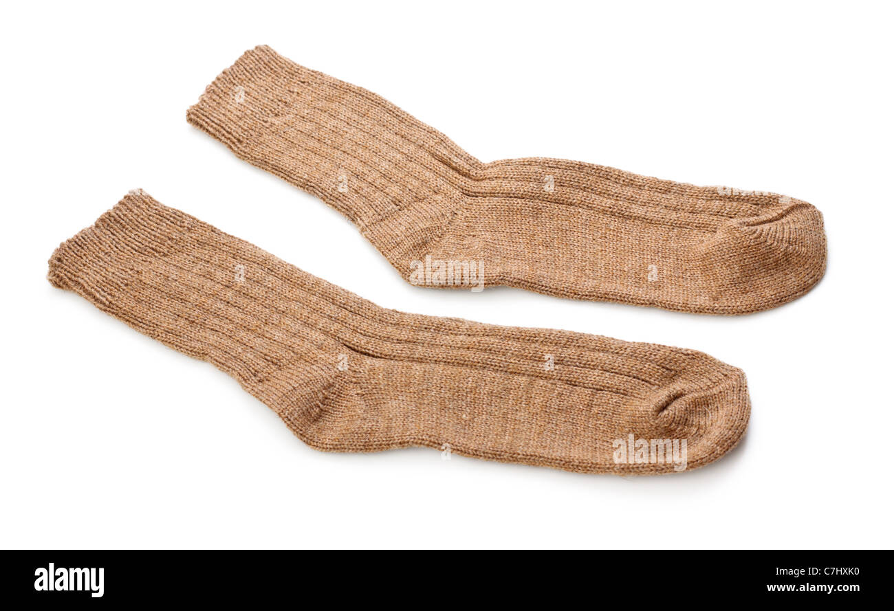 woolen socks pair isolated on white background Stock Photo