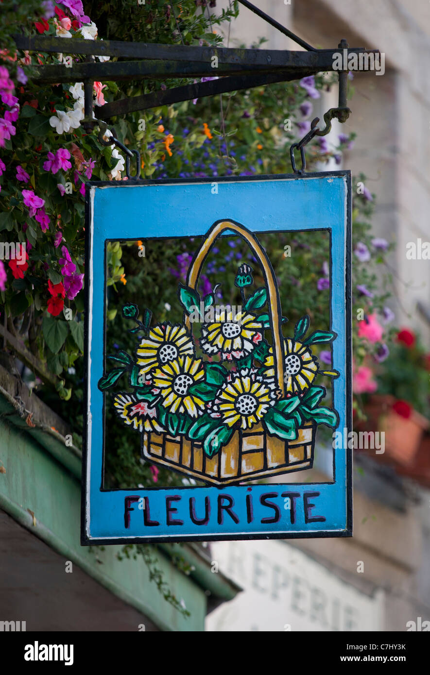 Florist's sign at Moncontour, Brittany, France Stock Photo