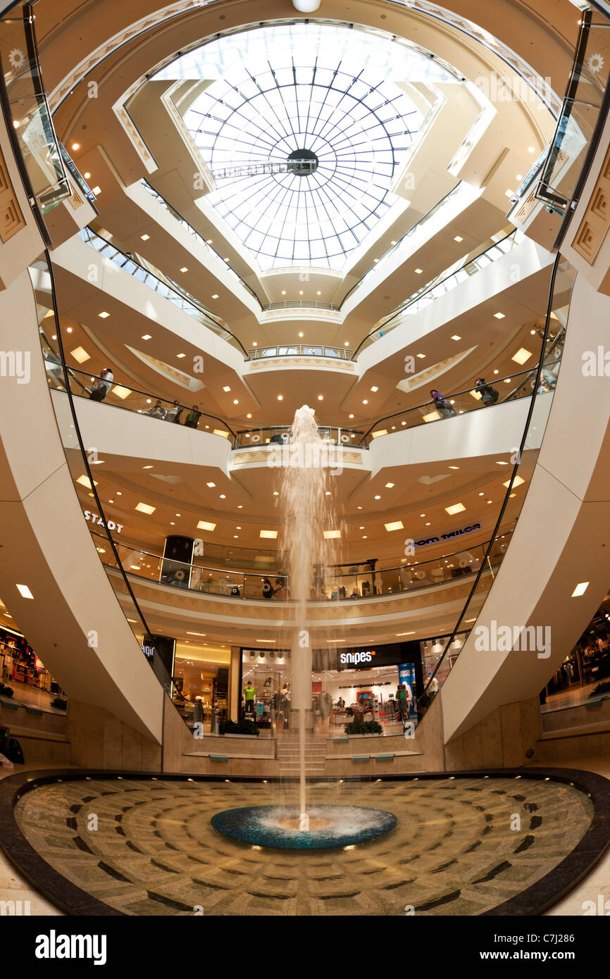 fisheye view of Europe's largest inner-city shopping mall, Limbecker Platz, Essen Stock Photo
