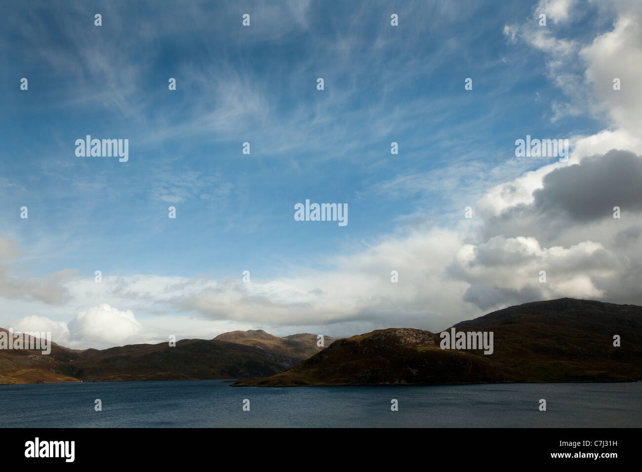 Beautiful landscape of the hills around Loch Gleann Dubh, Sutherland, Scotland, UK. Stock Photo