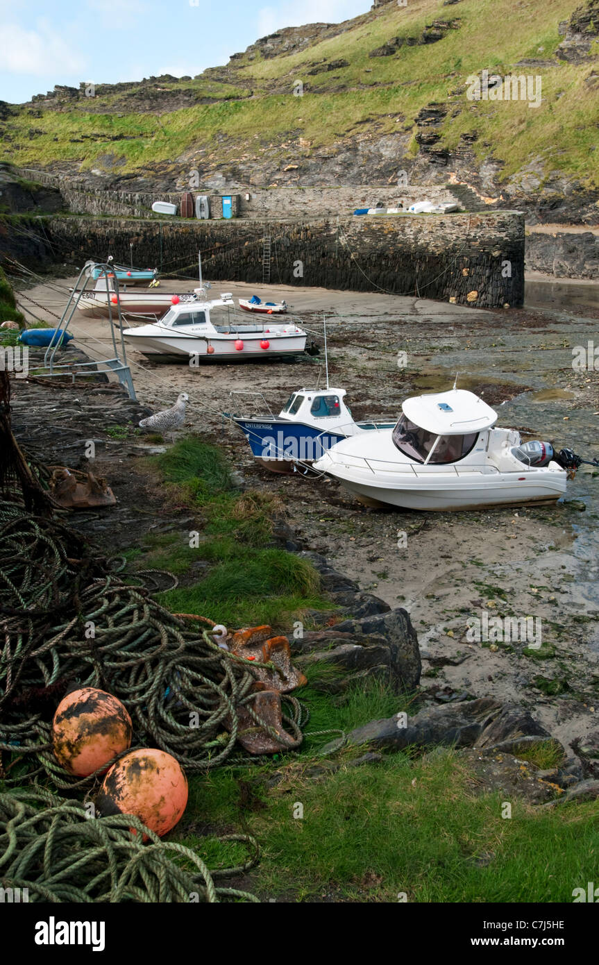 A view of Boscastle harbour at low tide. Stock Photo
