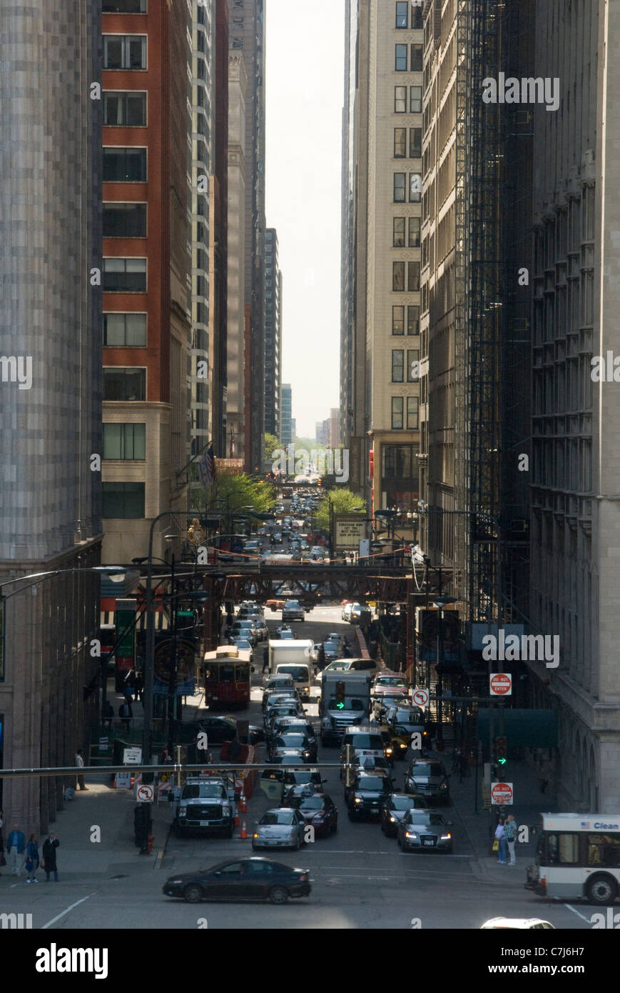Traffic on East Monroe Street and Michigan Avenue, Chicago, Illinois, USA Stock Photo