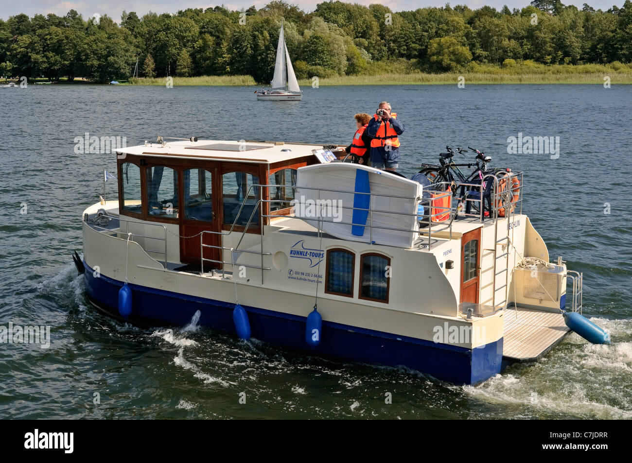 Hire boat on Lake Müritz,  Mecklenburg-Western Pomerania, Germany. Stock Photo