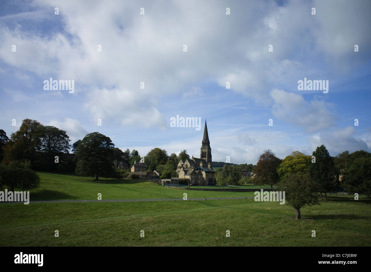 Village of Edensor in Derbyshire and "St Peter's" Church Stock Photo