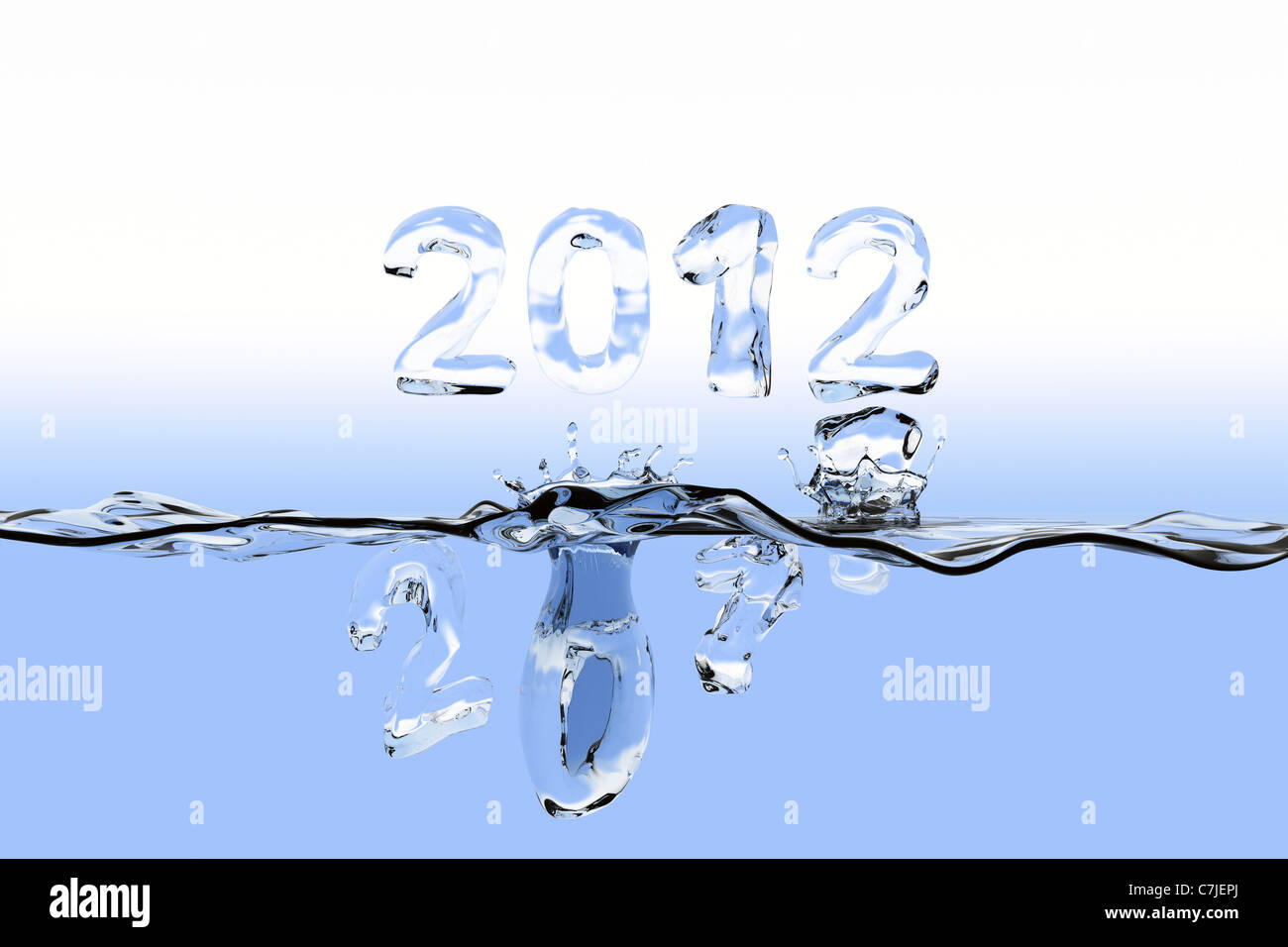 2012 water concept. Water surface with the numbers 2011 splashing into the water. Stock Photo