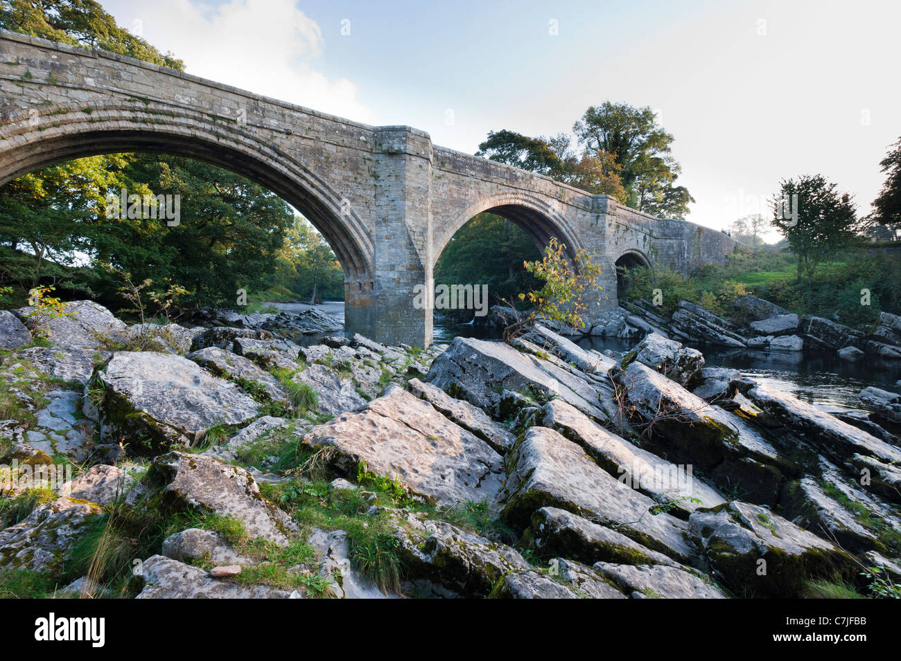 Devil's Bridge at sunrise, Kirkby Lonsdale, Cumbria, England, UK Stock
