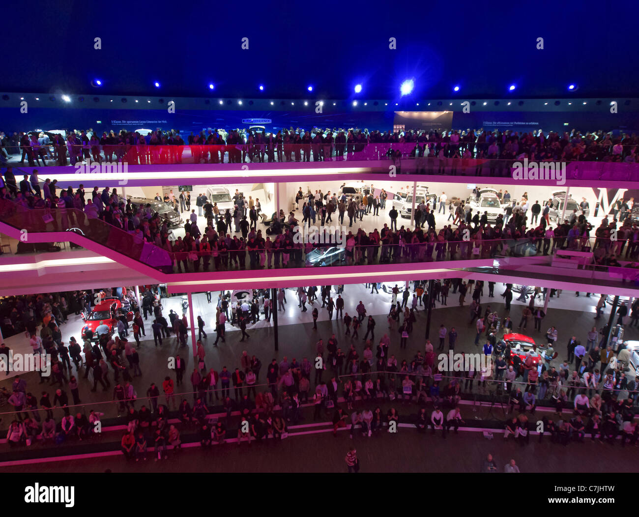 Very busy large Mercedes stand at Frankfurt Motor Show or IAA 2011 Germany Stock Photo