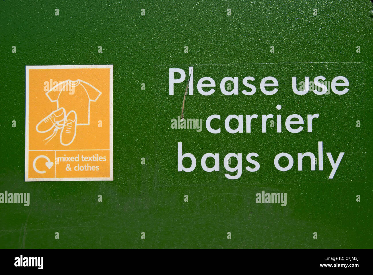 please use carrier bags only request on a clothes and textiles
