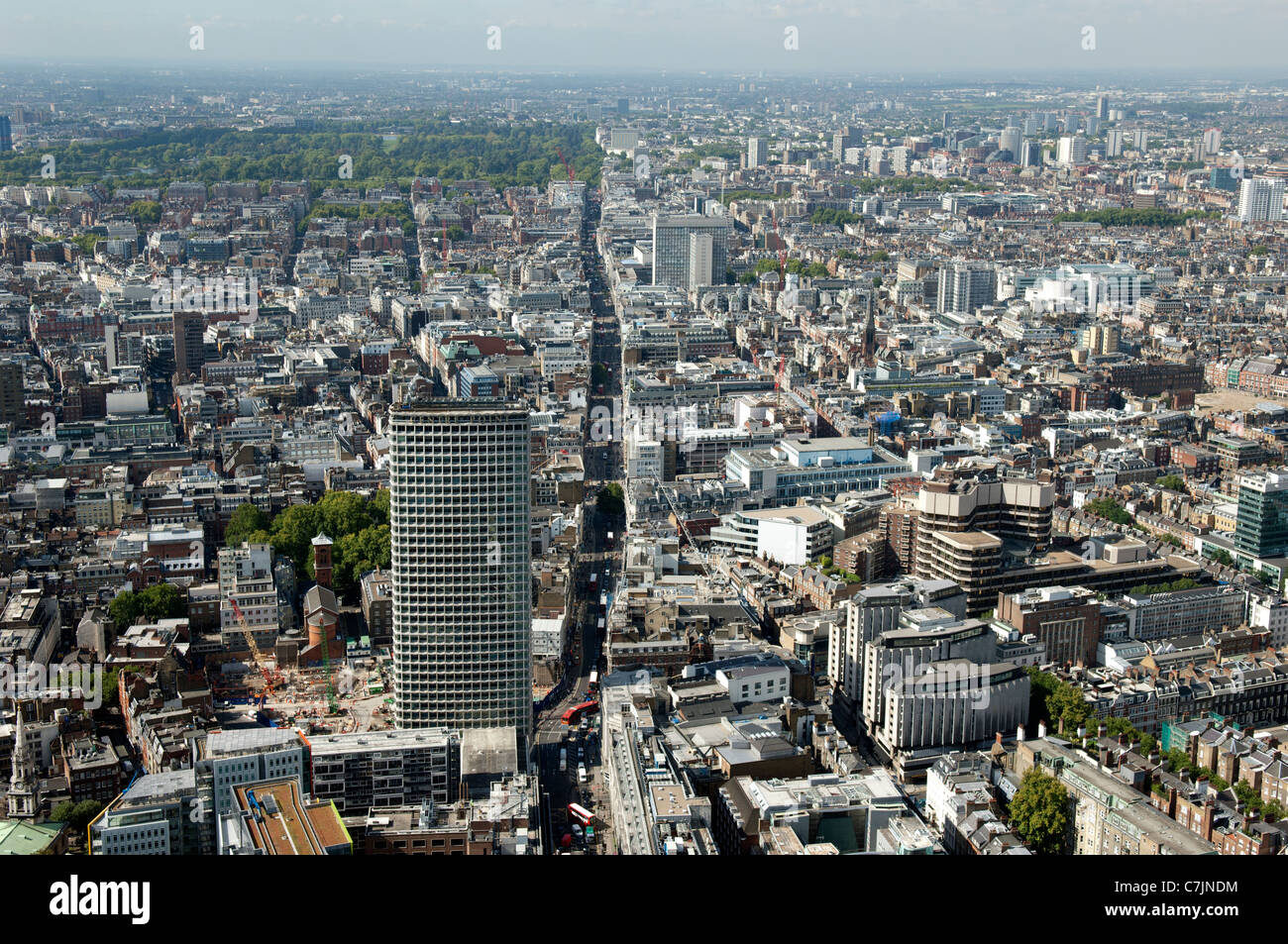 London's West End and Oxford Street from the air. Stock Photo