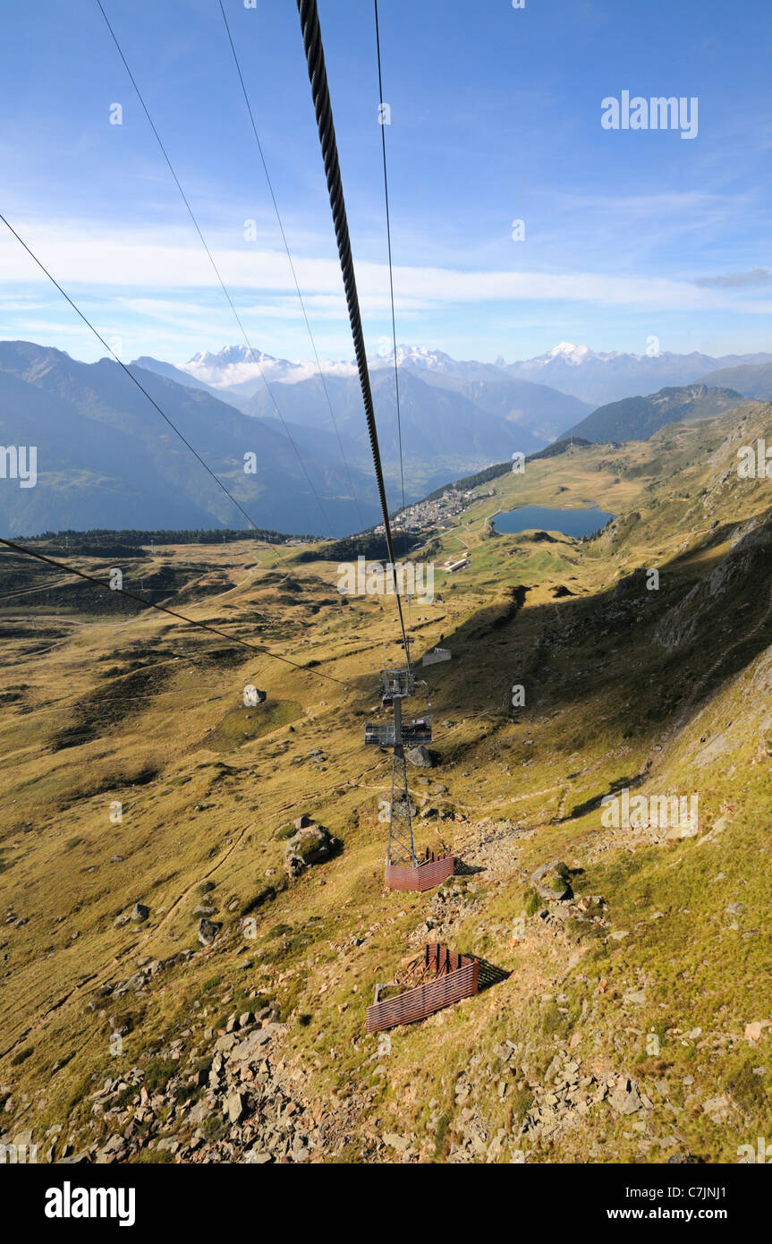 Switzerland, Valais, Western Europe, Aletsch Glacier region. Aerial tramway from Bettmeralp to Bettmerhorn. Stock Photo
