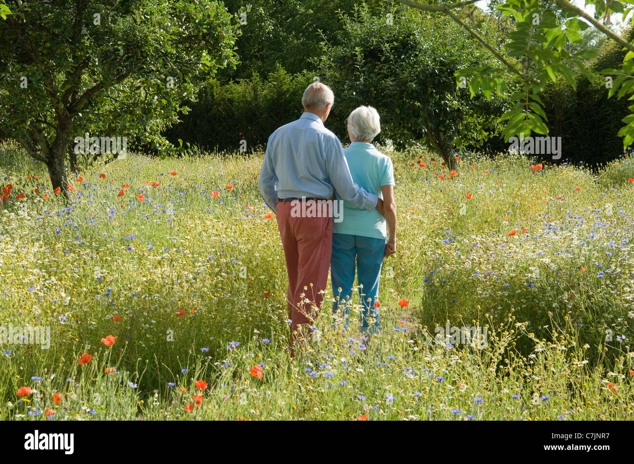 Senior couple walking in garden hi-res stock photography and images - Alamy