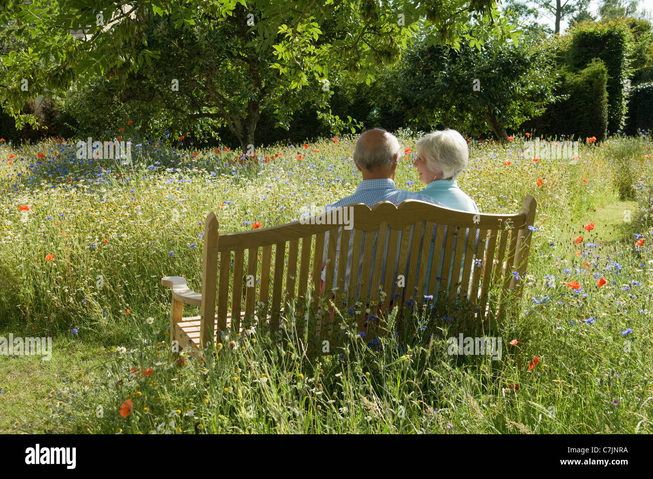 Older couple sitting on park bench Stock Photo - Alamy