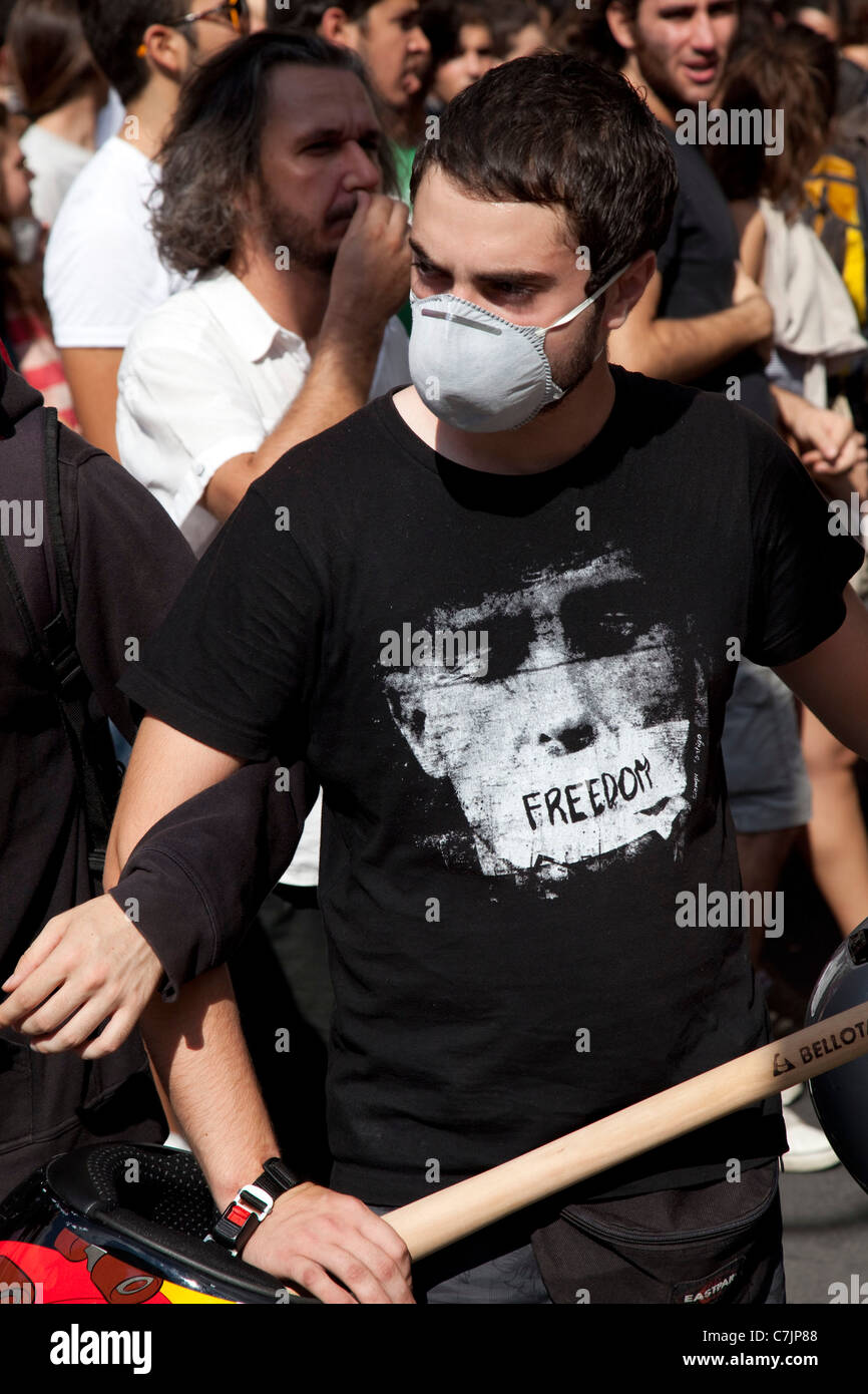 Students march in demonstration against austerity measures and planned education reforms in Athens, Greece. Stock Photo