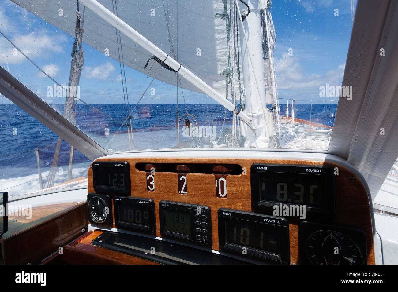 Instrument panal displaying wind and bearing on board a sailing yacht ...