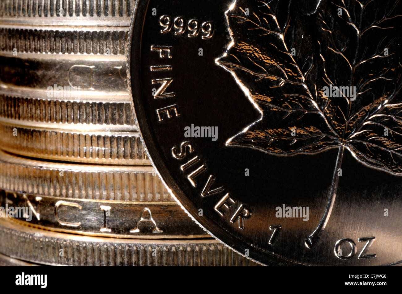 Silver Bullion - 1oz coins Stock Photo