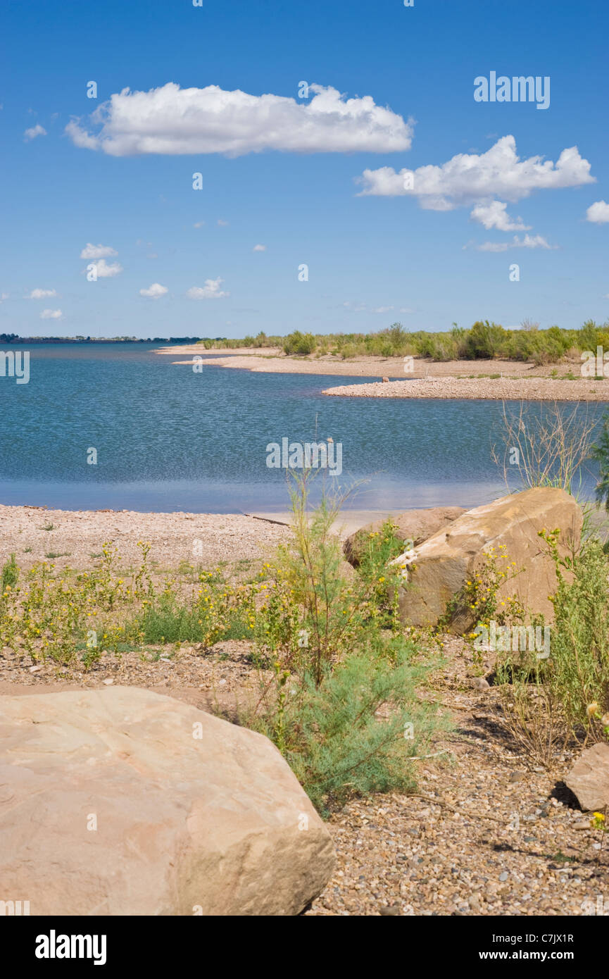 A view of the blue waters of Ute Lake near Logan, New Mexico Stock