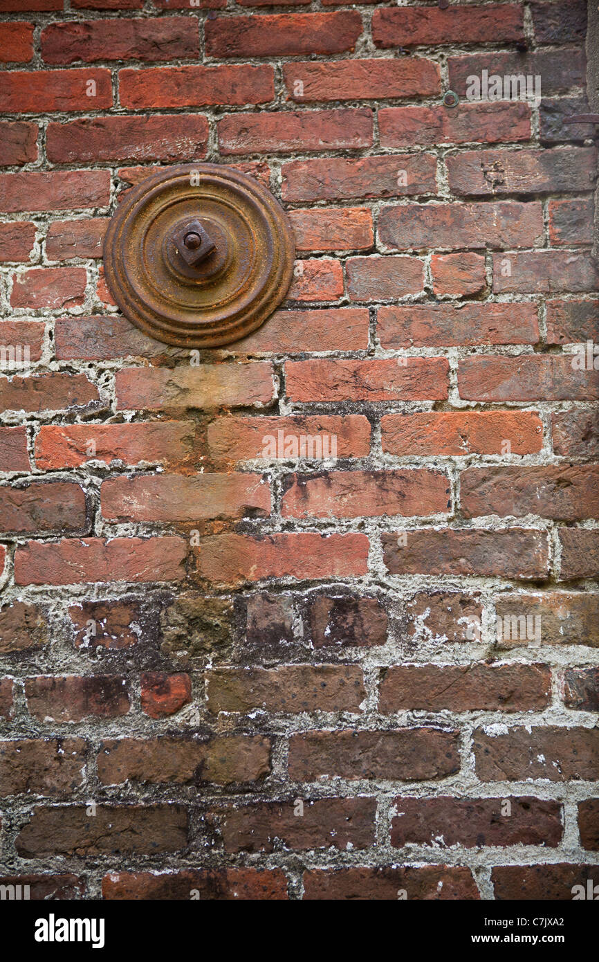 Earthquake bolt or gib plate on a old building Charleston, SC Stock