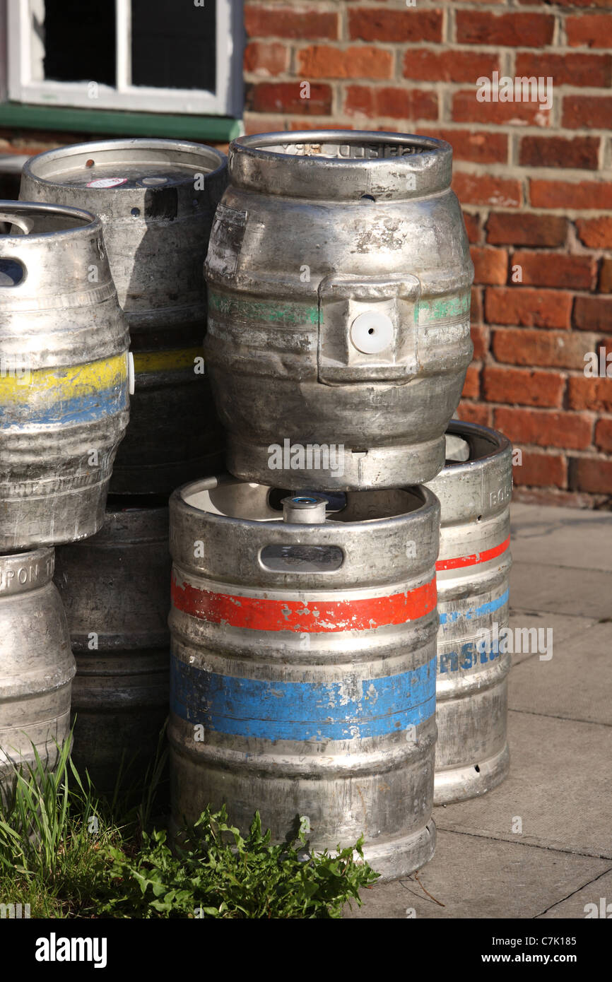 Beer kegs stacked up Stock Photo