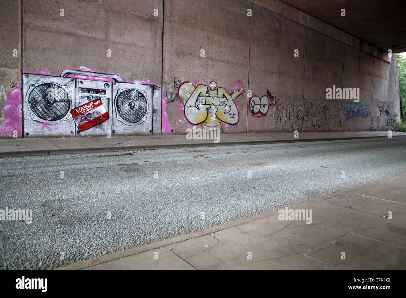 Underpass with graffiti Stock Photo