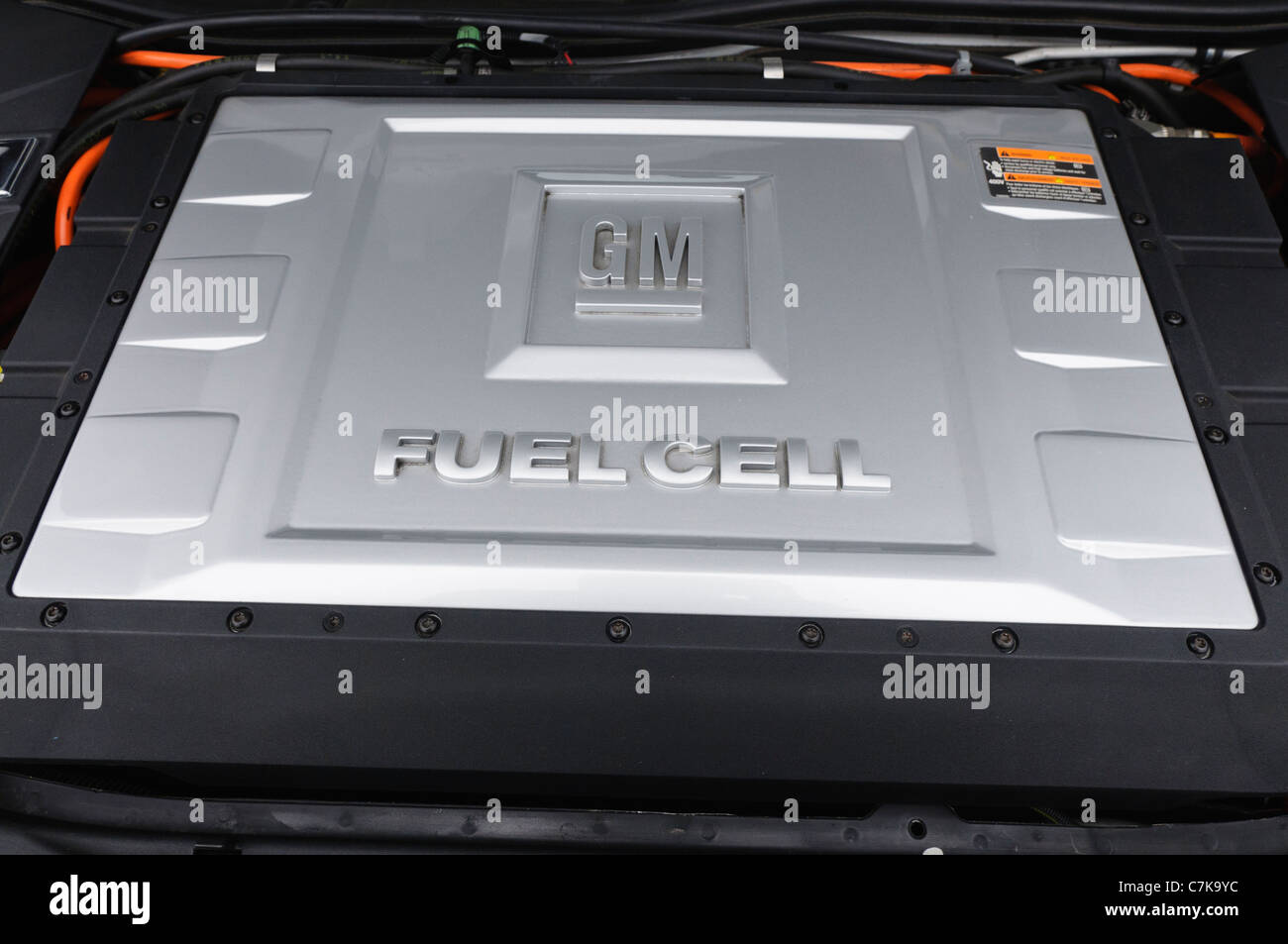 General Motors hydrogen fuel cell in the engine bay of a car Stock Photo