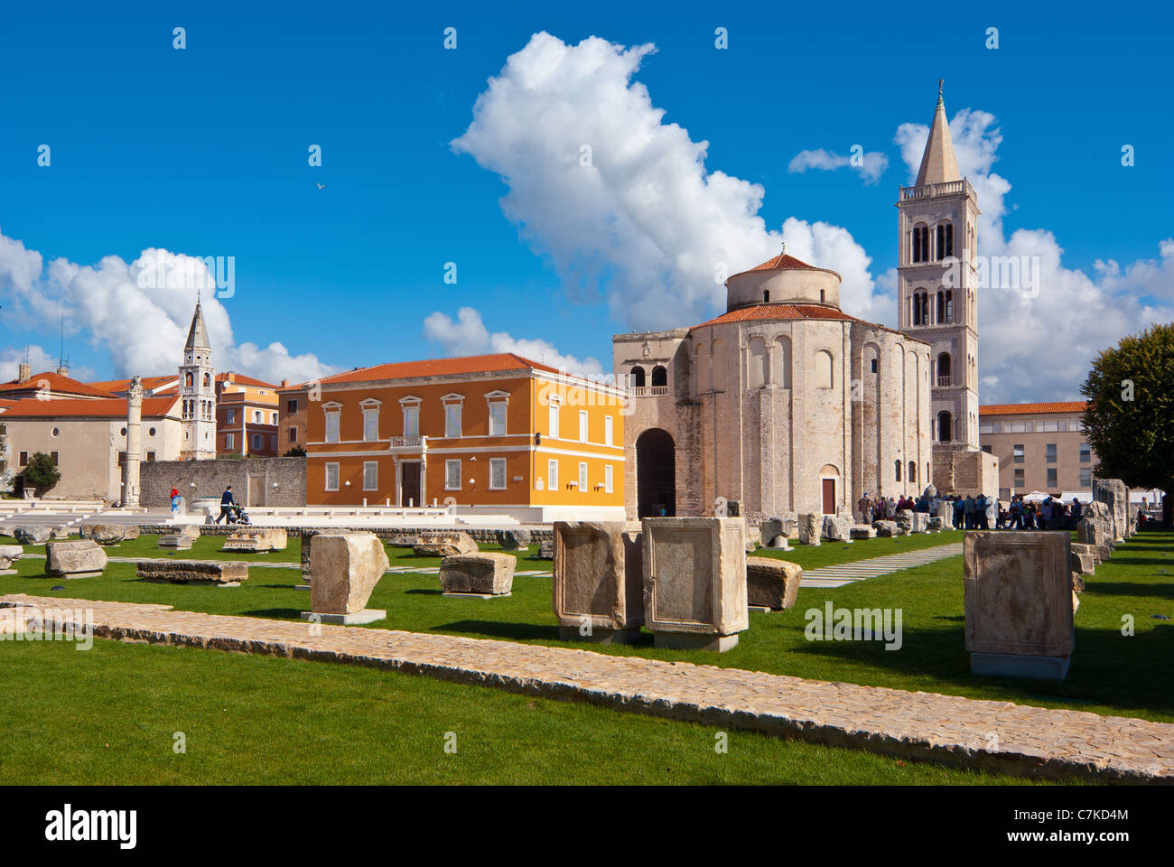Center of Zadar, Croatia. Roman Forum with churche St. Donat and Cathedral of St. Anastasia Stock Photo
