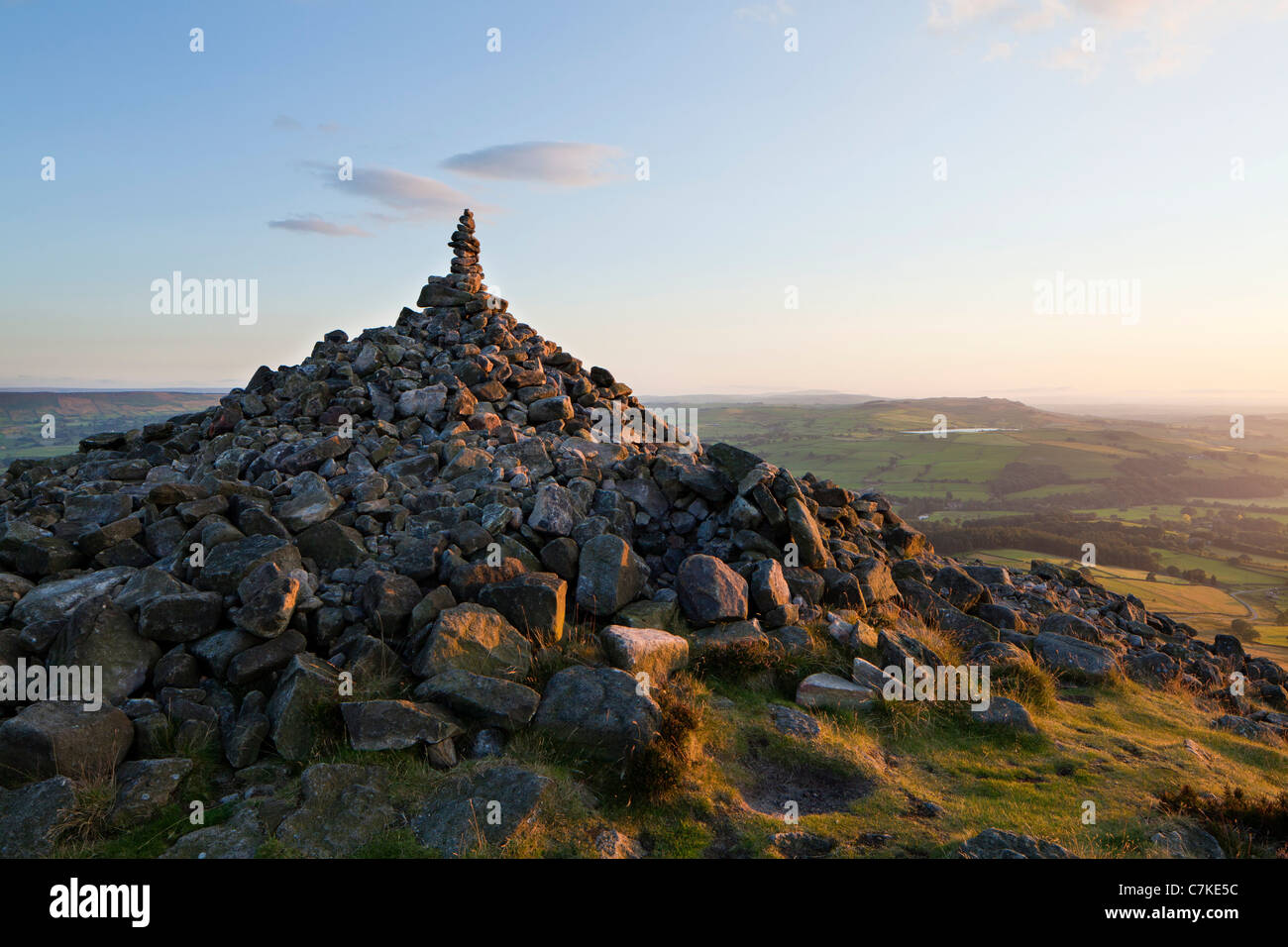 Cairn on Beamsley Beacon, North Yorkshire. Stock Photo