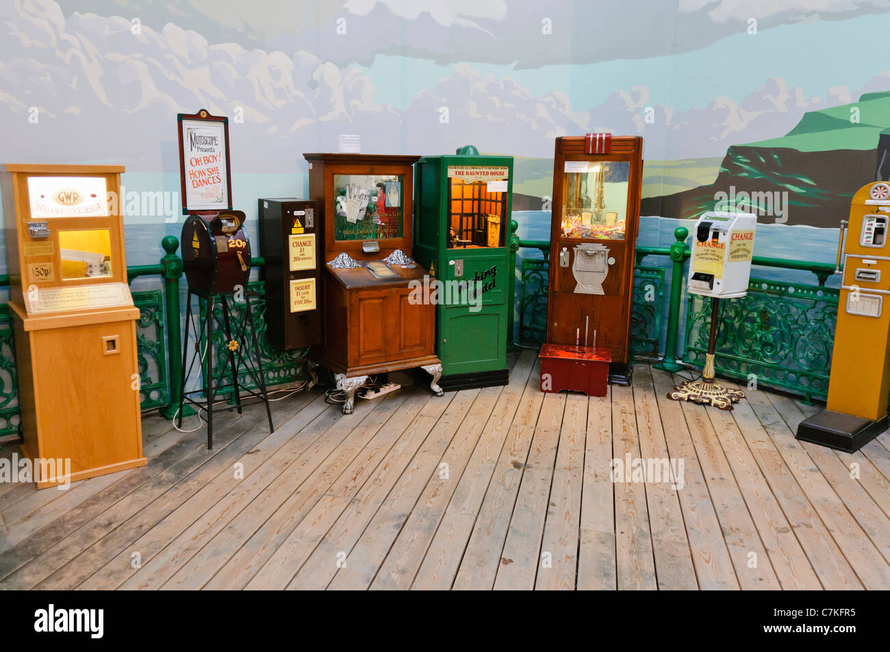 Selection of coin operated amusement machines from Victorian seaside resorts Stock Photo Alamy