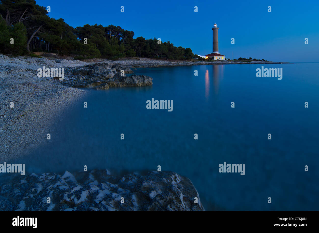 Adriatic sea, island Dugi otok, Croatia. The 'wild side' of the island.  With a view of lighthouse Veli rat. Stock Photo