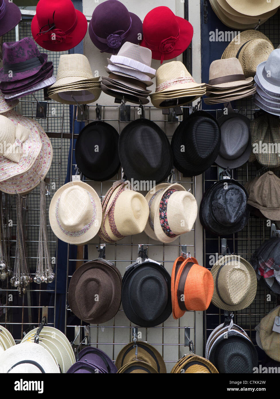 Portobello Road Market, London shop selling hats Stock Photo Alamy
