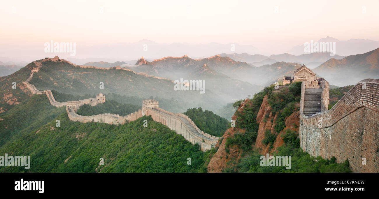 Great Wall of China in mist Stock Photo