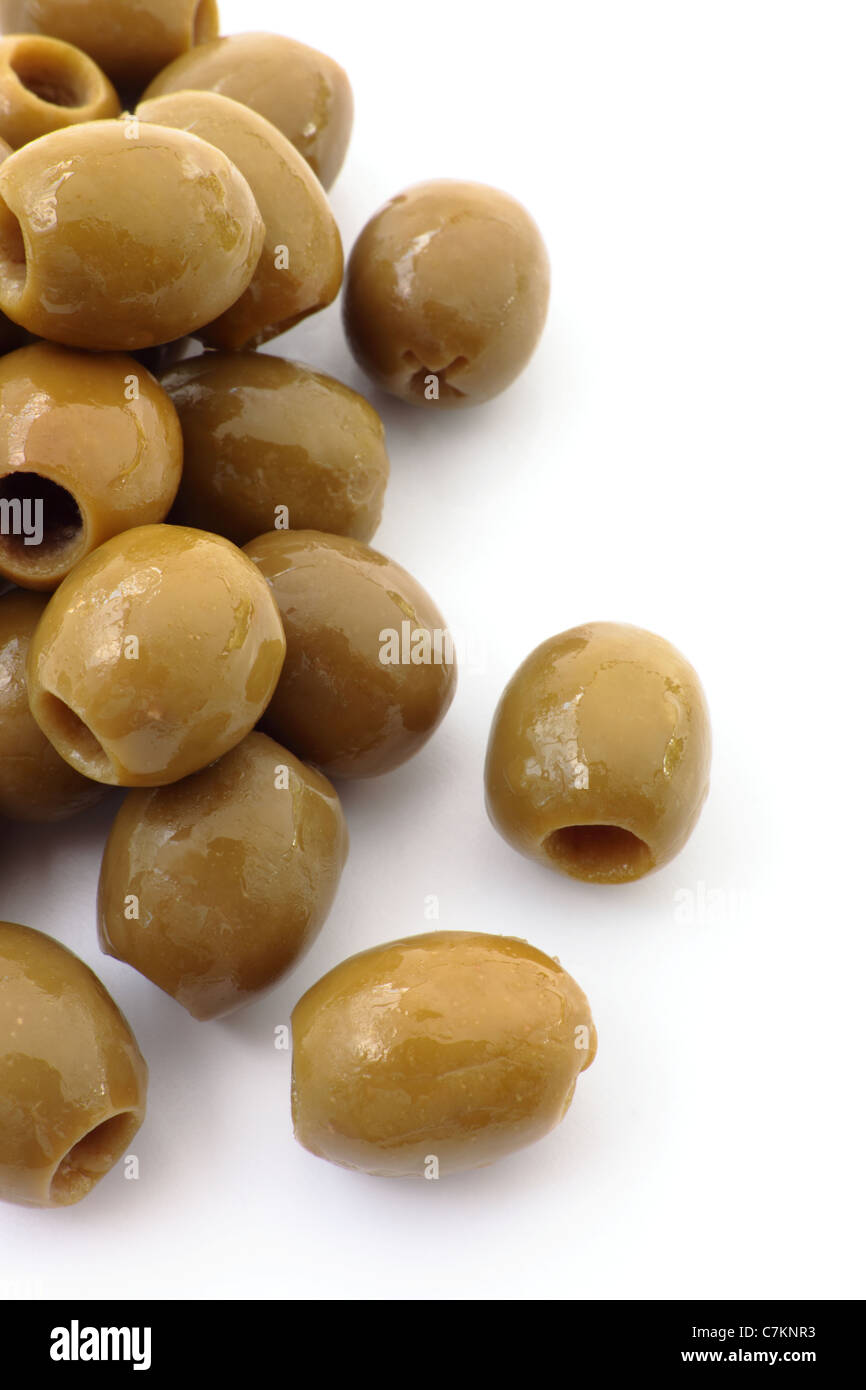 Pitted green olives with copy space Stock Photo Alamy