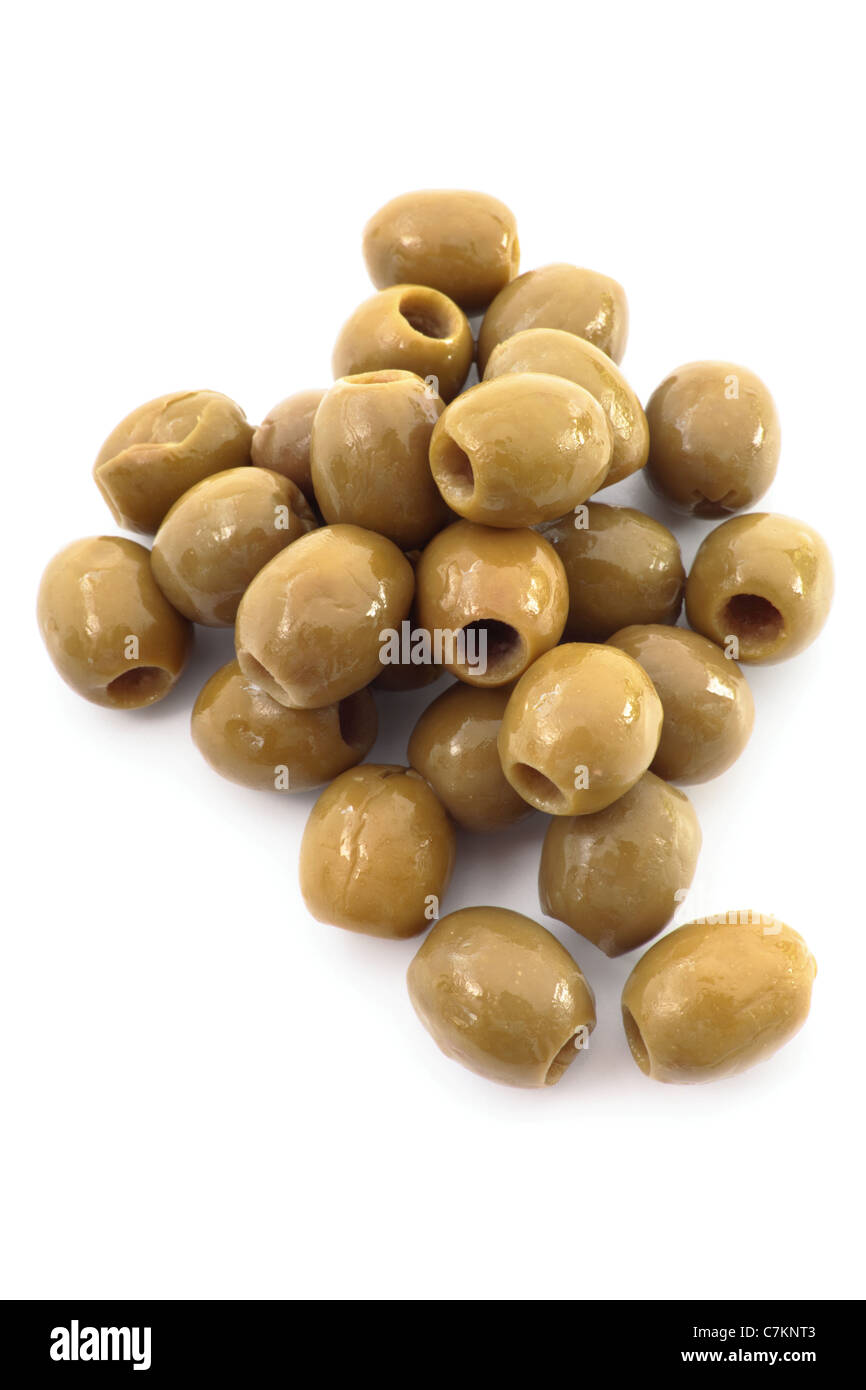 Pitted green olives isolated on a white background Stock Photo Alamy