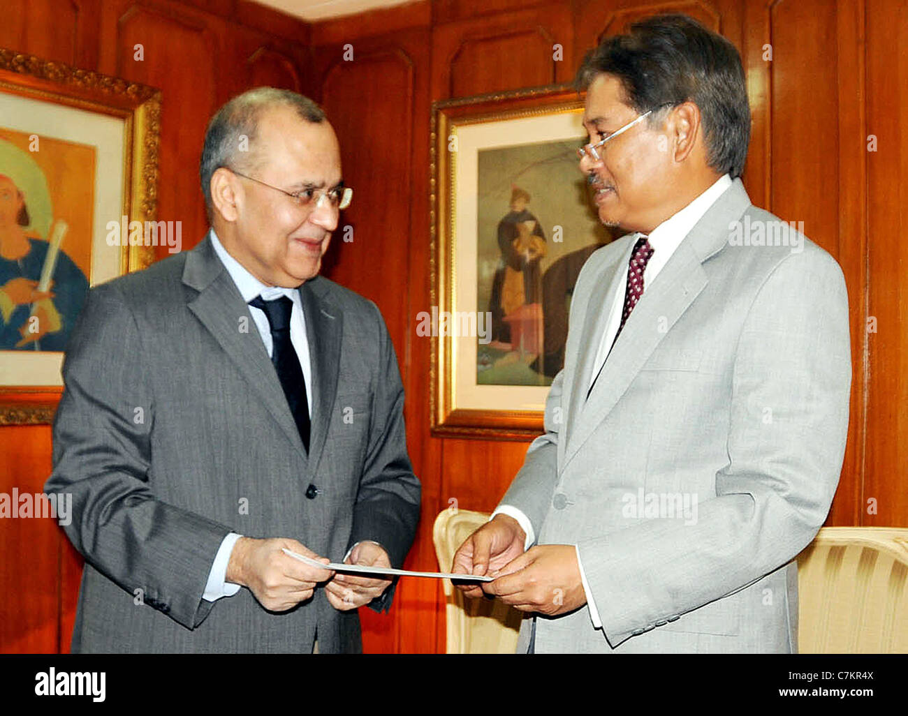 Bashir receives a cheque of thirty thousand dollars to Thailand Ambassador Stock Photo