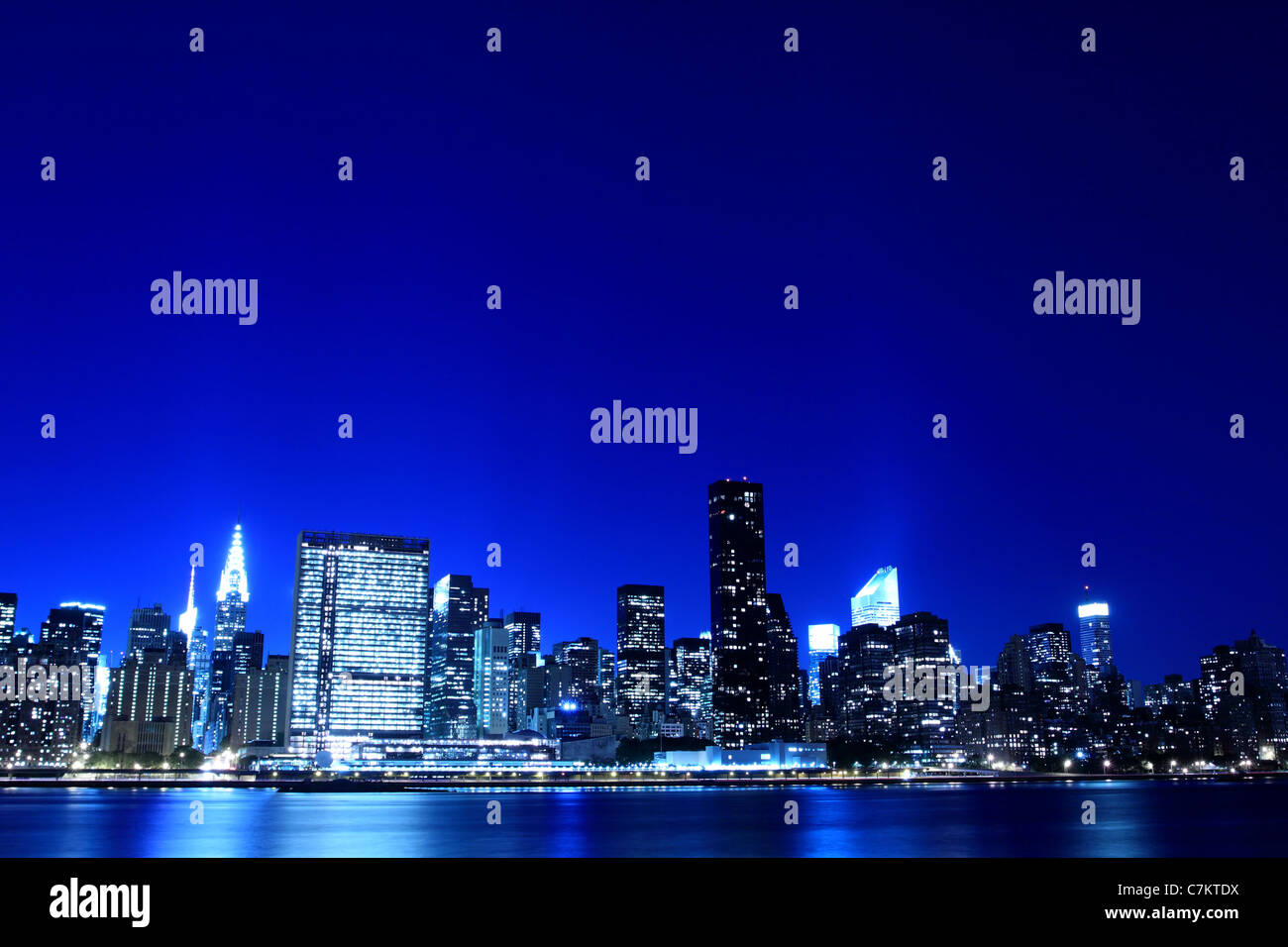 New York City skyline at Night Lights, Midtown Manhattan Stock Photo ...