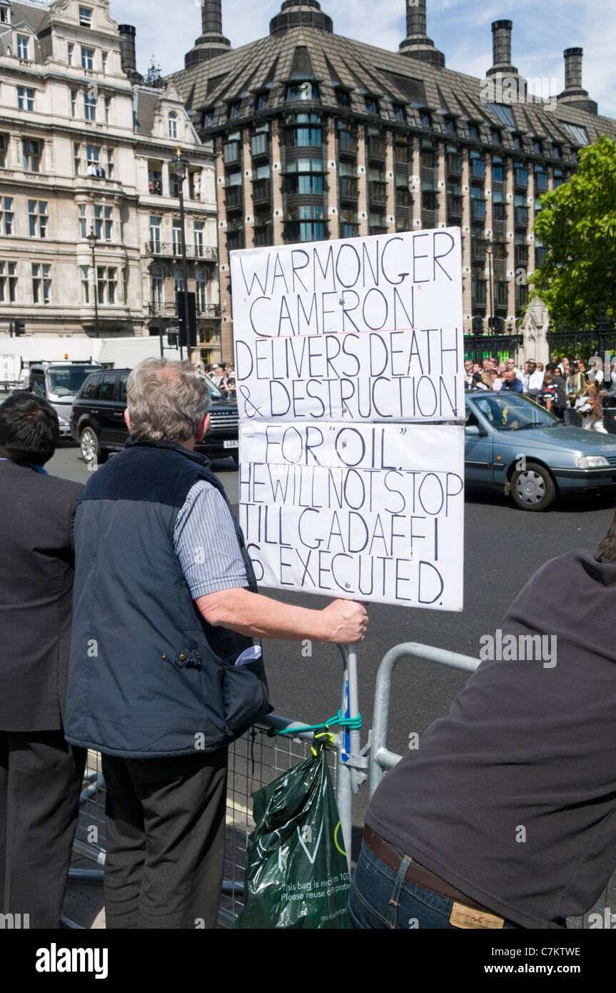 Protesters in Parliament Square, London Campaigning Against UK Involvement in the Libya Conflict Stock Photo