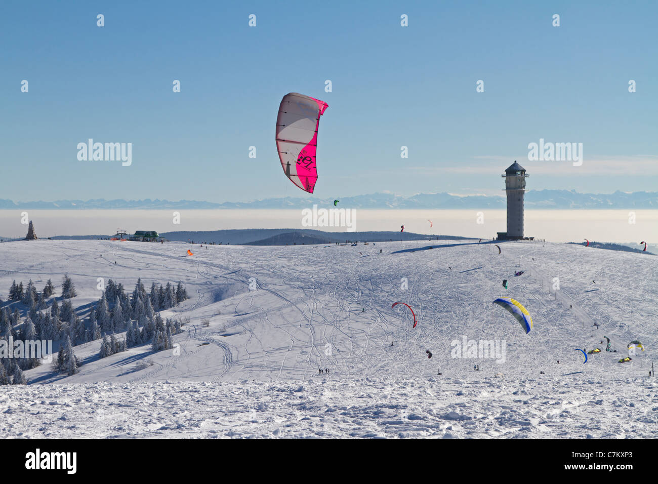 Snow kite on Feldberg, Black Forest, Germany Stock Photo