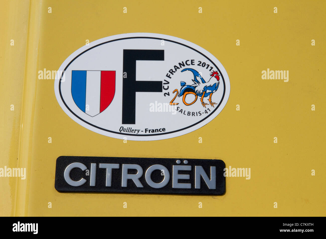 Identity badge on a 2CV Citroen seen at a rally in France Stock Photo