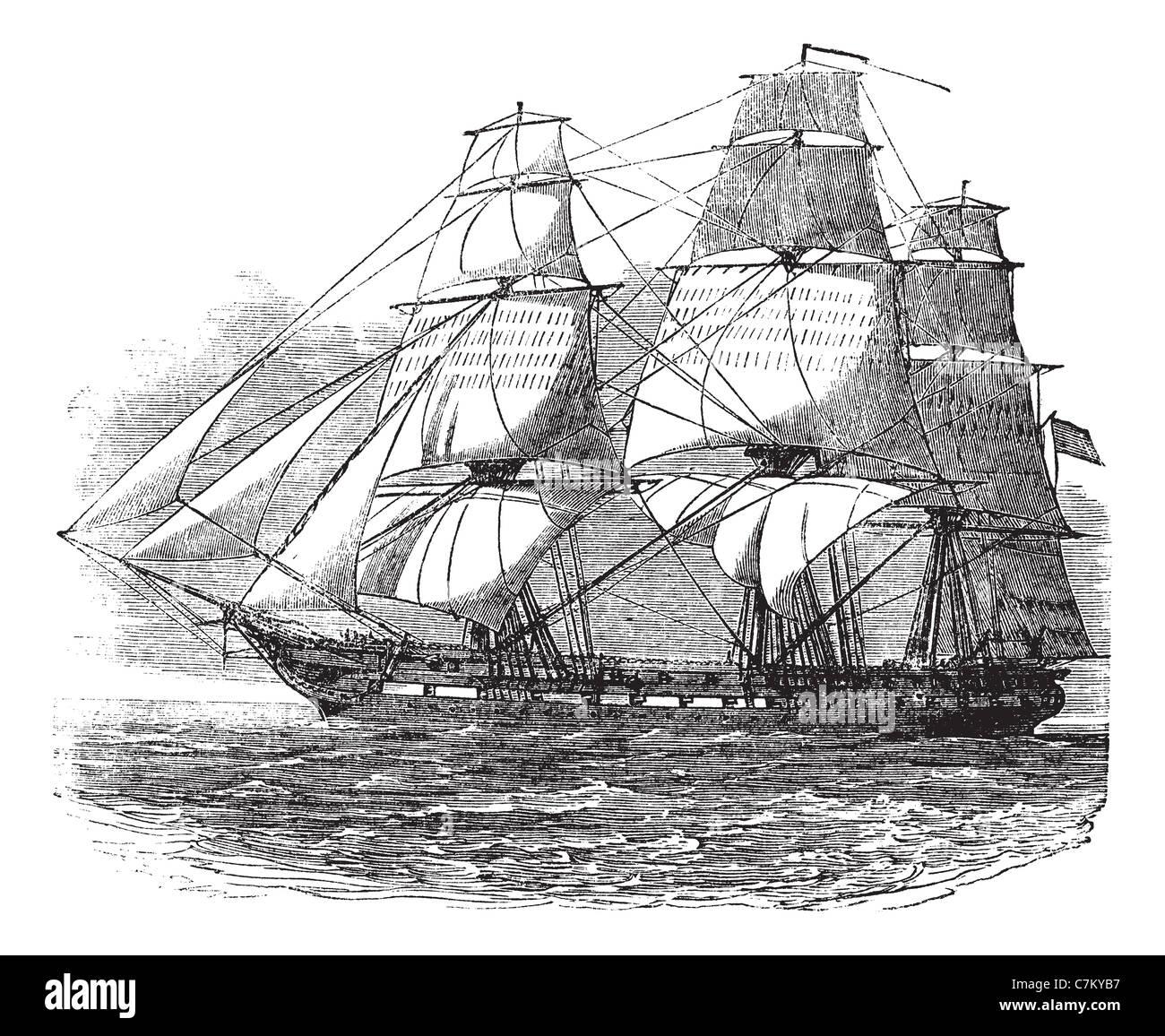 USS Constitution, vintage engraved illustration. Trousset encyclopedia ...