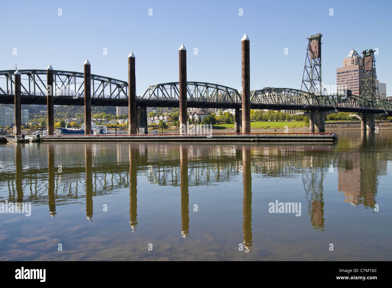Marina by Willamette River In Portland Oregon Waterfront Stock Photo