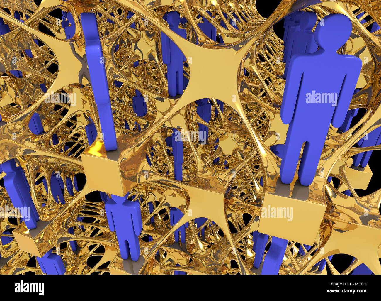 Networking Structure Human Model Close up of complex networking structure with little figurines as ...