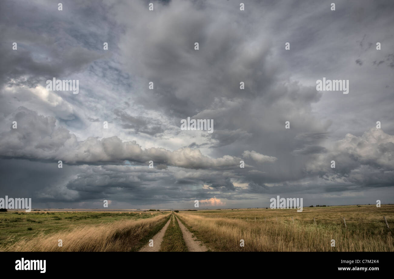 Prairie Road Storm Clouds Saskatchewan Canada field Stock Photo - Alamy