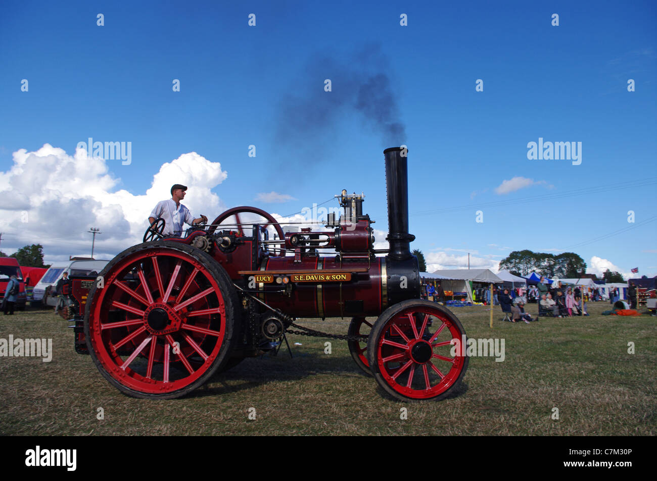 Garrett 1902 agricultural traction engine Lucy in steam at Stoke Prior Rally, right side. Sunny