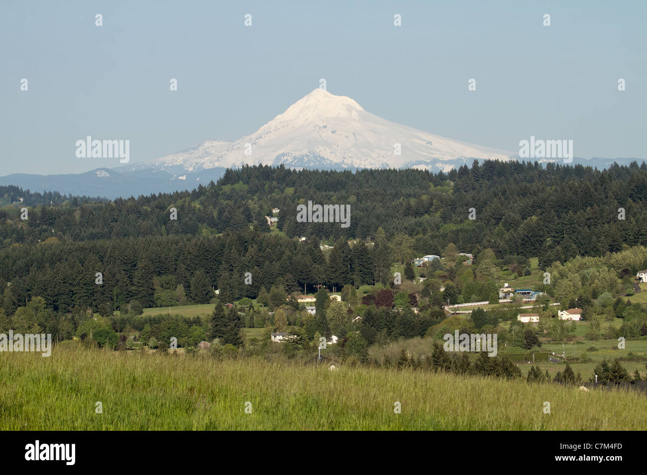 Mount Hood from Happy Valley Oregon Scenic View Stock Photo