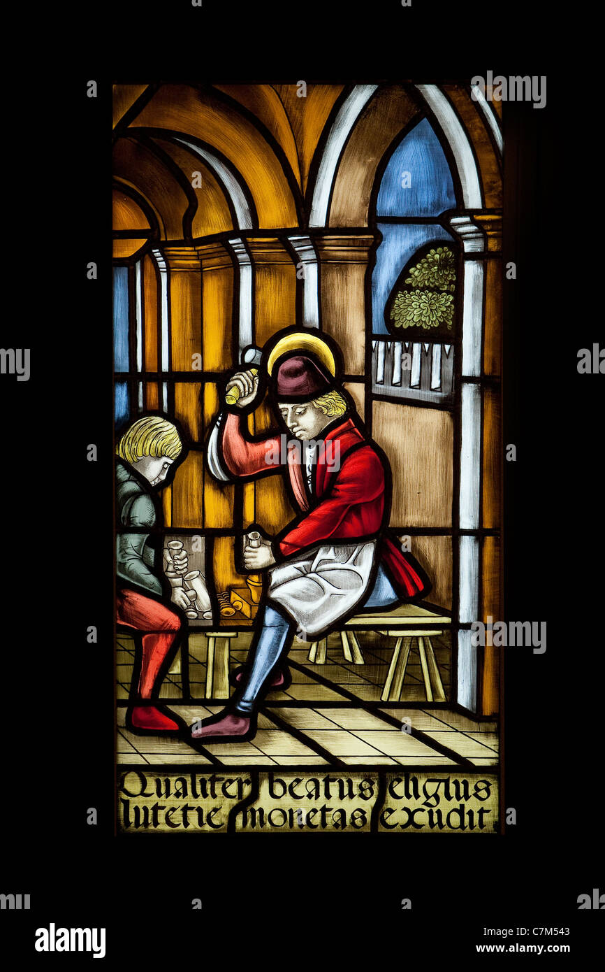 Stained glass window depicting money hires stock photography and