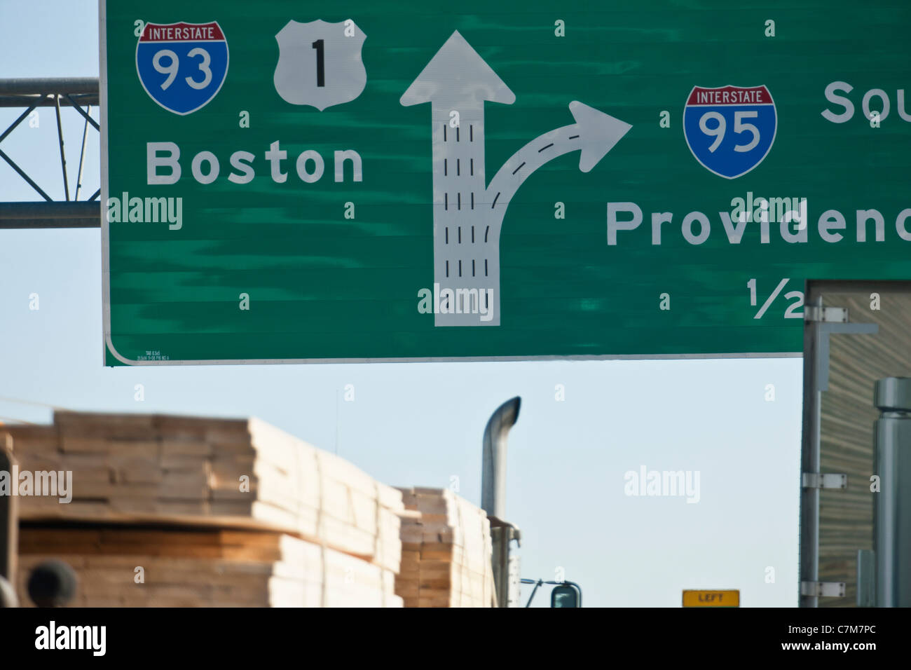 Highway sign to Providence and Route 93 and Route 95, Boston, Massachusetts, USA Stock Photo