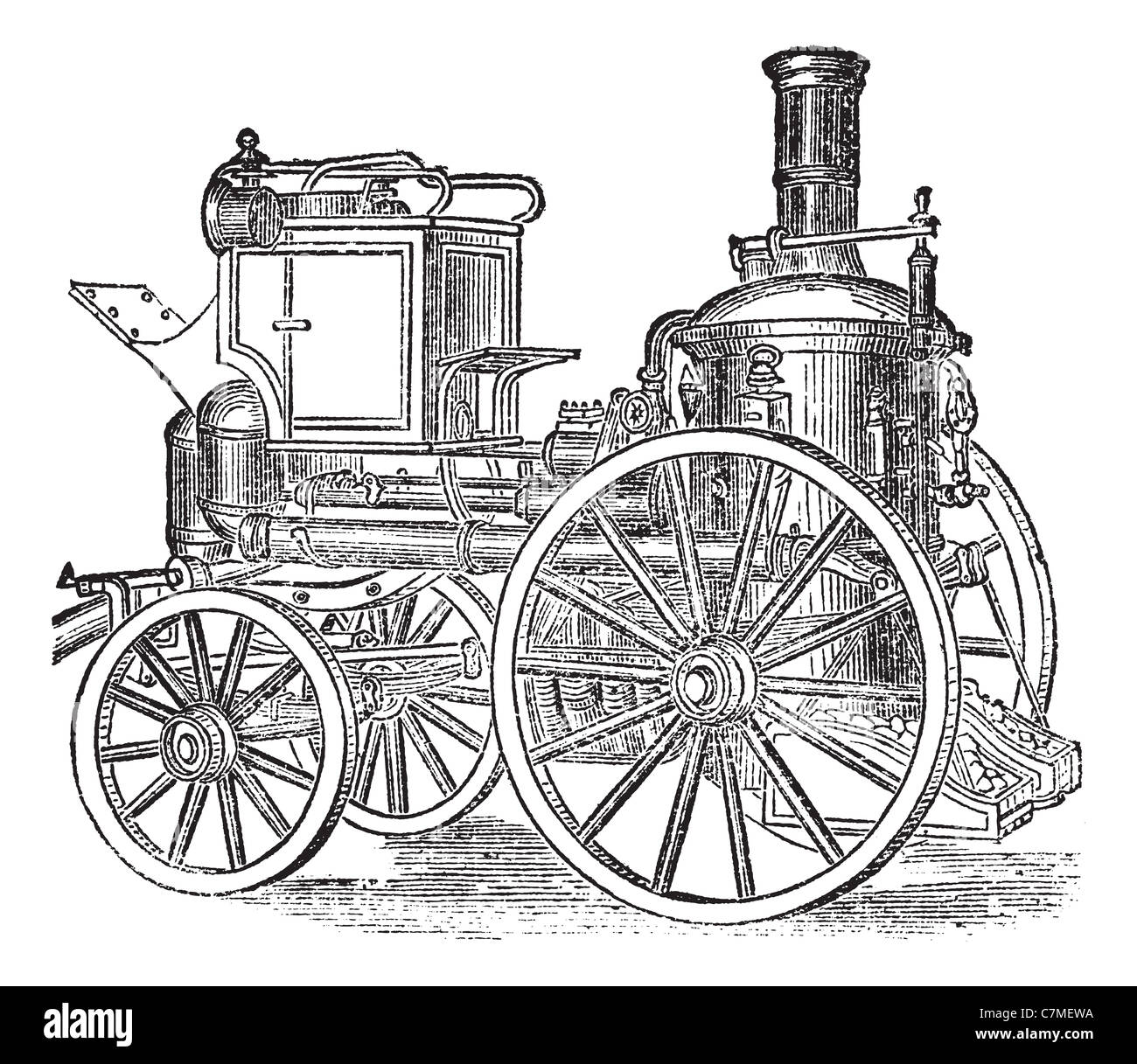 Steam Fire Engine, vintage engraved illustration. Trousset encyclopedia (1886 - 1891). Stock Photo